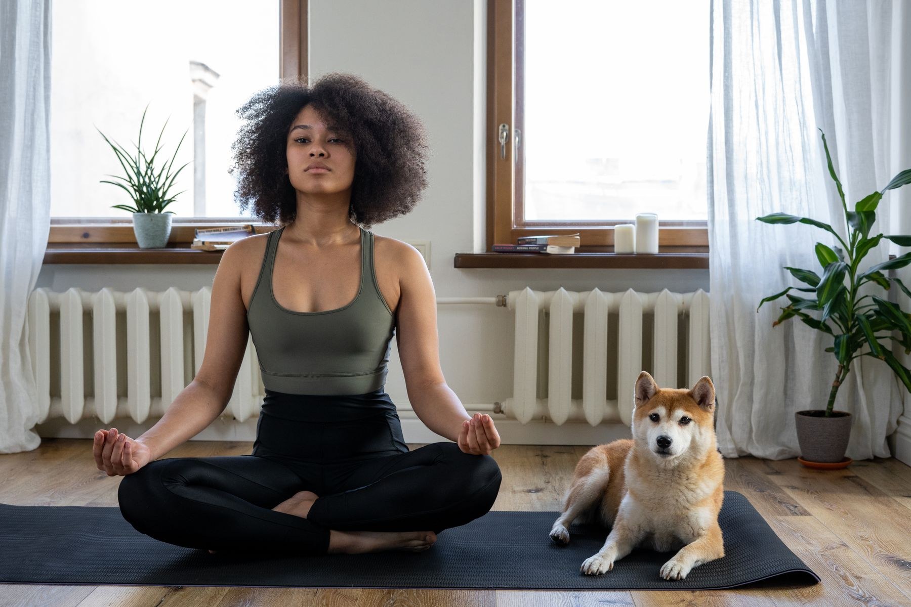 A woman taking a mindful pause at home
